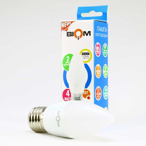 Свiтлодiодна лампа Biom BT-547 C37 4W E27 3000К матова