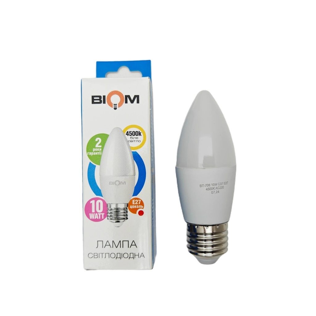 Свiтлодiодна лампа Biom BT-706 C37 10W E27 4500К матова