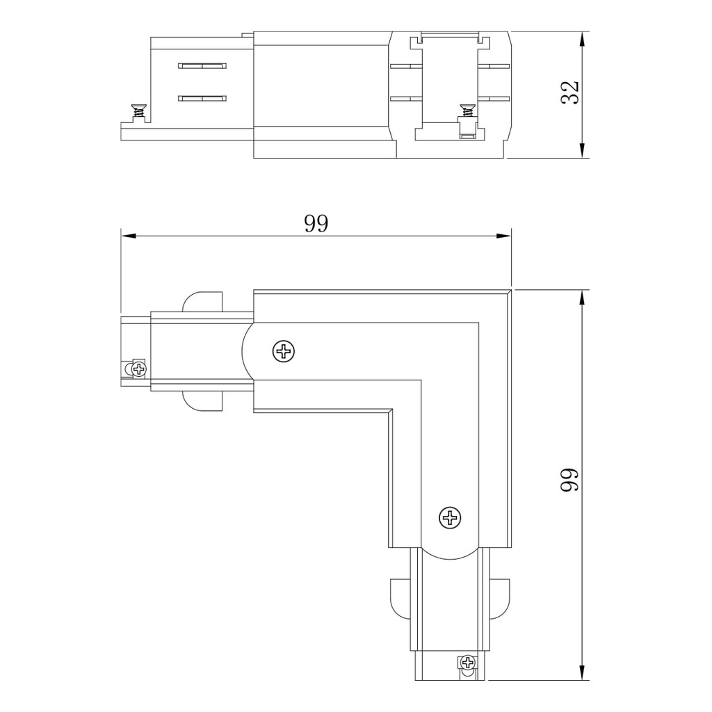 З'єднувач кутовий Ardero LD1301-RL для шинопроводу трифазного чорний