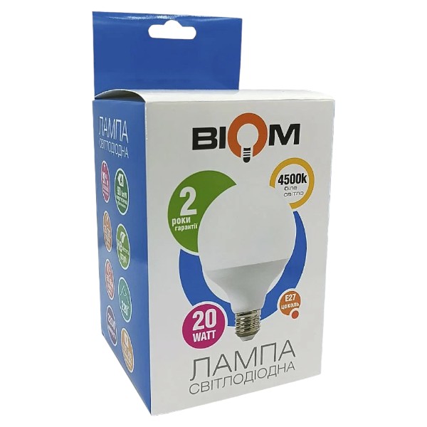 Світлодіодна лампа Biom BT-591 G95 20W E27 4500К матова