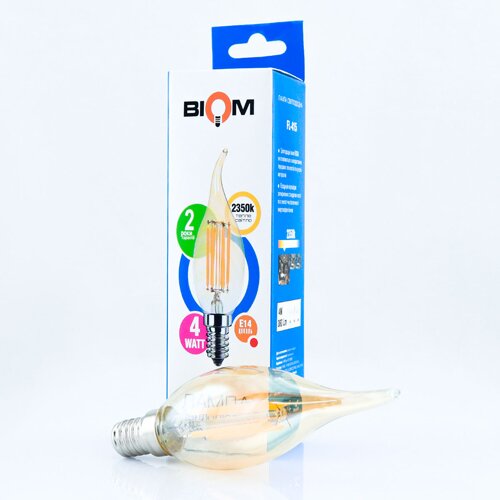 Світлодіодна лампа Biom FL-415 C35 LT 4W E14 2530K Amber свічка на вітрі