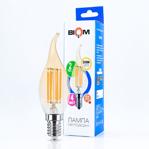 Світлодіодна лампа Biom FL-415 C35 LT 4W E14 2530K Amber свічка на вітрі