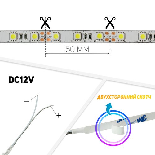 Світлодіодна стрічка BIOM Professional BPS-G3-12-5050-60-CW-20 білий, негерметична, 1м