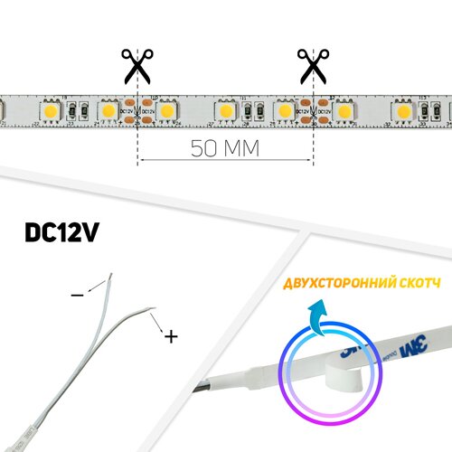Світлодіодна стрічка BIOM Professional BPS-G3-12-5050-60-WW-20 теплий білий, негерметична, 1м