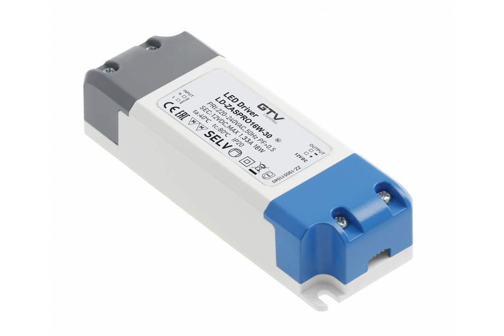 Блок живлення GTV LED PRO 12V, 16W, 220-240VAC, IP20, 120x42x27мм