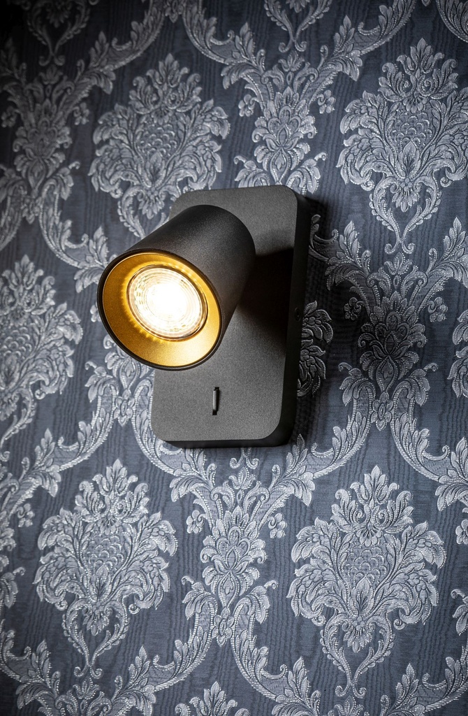 Настінний світильник GTV decor ELLI, 1*GU10, max.20W, одинарний, Чорний (OS-ELLI-GU10-10-DEC)