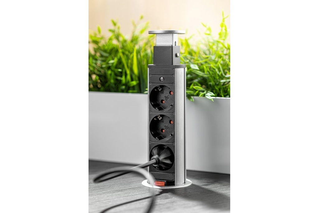 Подовжувач GTV висувний врізний прихований d60mm, 3 гнізда schucko (AE-BPW3S60-80)