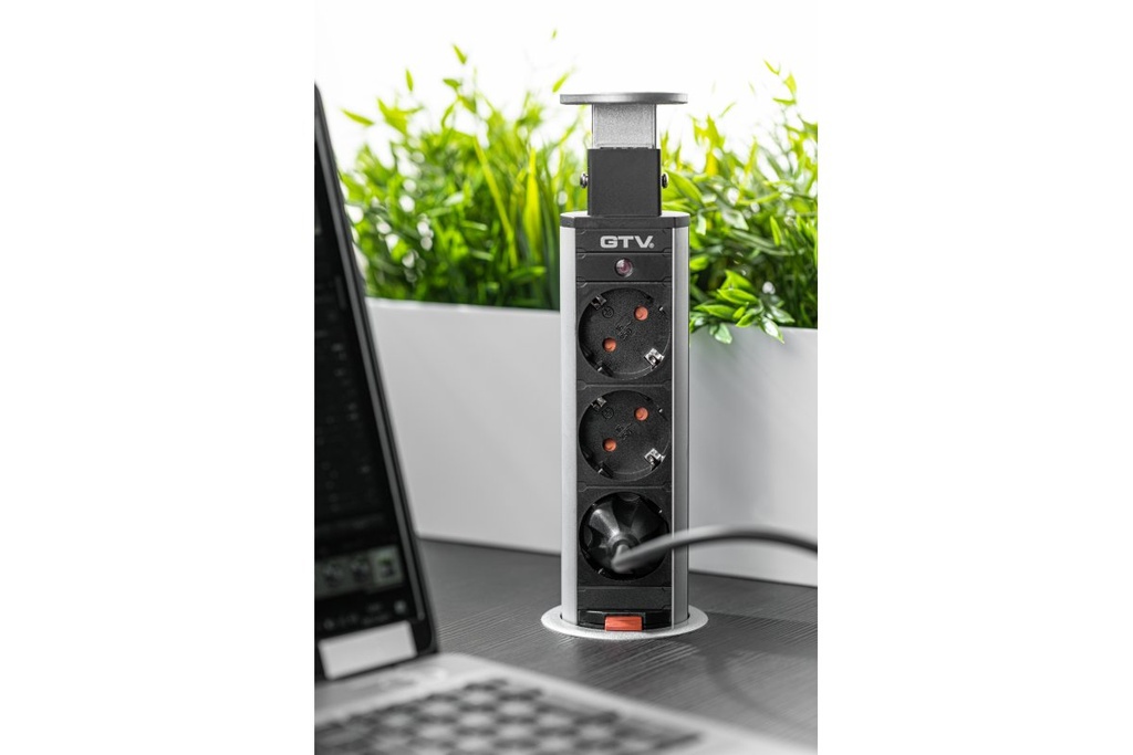 Подовжувач GTV висувний врізний прихований d60mm, 3 гнізда schucko (AE-BPW3S60-80)