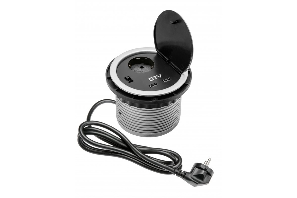 Подовжувач GTV для офісу (врізний) CHARGER, 1 розетка schucko, 2xUSB 5V 2A, кабель 1,5м (AE-BPW1S2UCH-80)