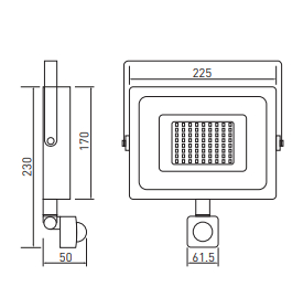 Прожектор 50W GTV G-TECH з датчиком руху, IP65, 120°, 6400K, чорний (GT-FLR50WC-64)