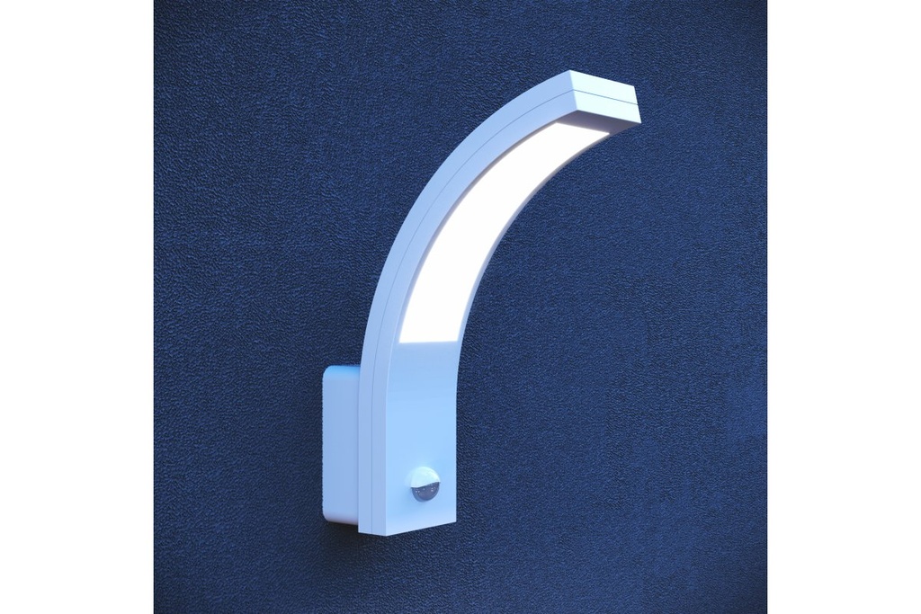 Світильник 10W настінний фасадний GTV LED PARIS з датчиком руху, IP54, 9m, 4000K, білий