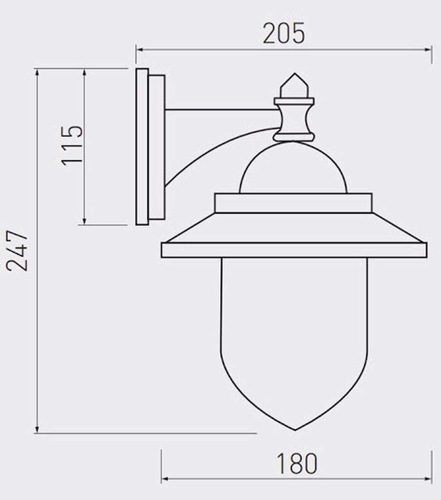 Світильник садовий GTV TOSKANA-AD, E27, MAX.60W, IP54, бра, чорний корпус