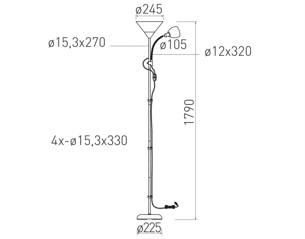 Світильник торшер GTV BENFICA 2, max.60W- E27, max.40W-E14, чорний