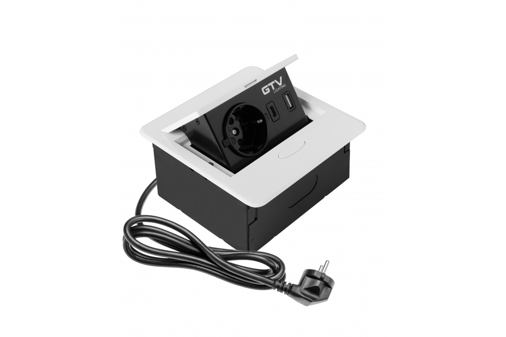 Вбудована меблева розетка GTV AVARO, 1x розетка Schuko, USB A+C, кабель 1,5 м, біла (AE-PB1SAVA-10N)