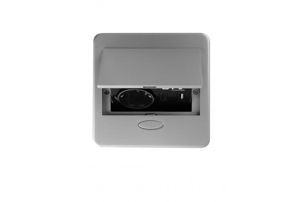 Вбудована меблева розетка GTV AVARO, 1x розетка Schuko, USB A+C, кабель 1,5 м, срібний (AE-PB1SAVA-53N)