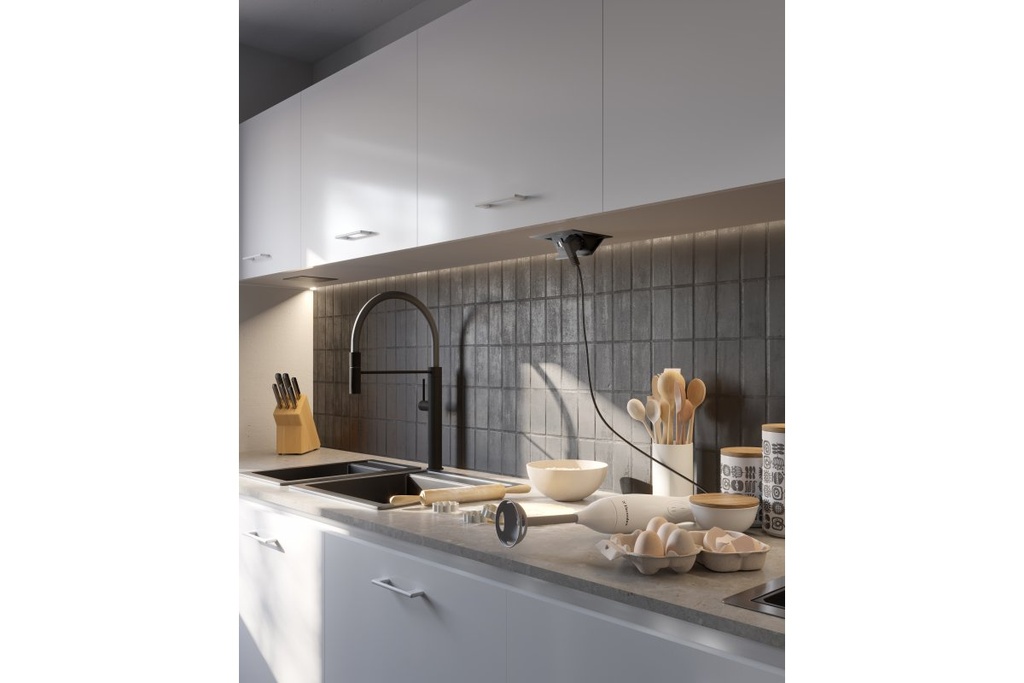 Вбудована меблева розетка GTV AVARO, 1x розетка Schuko, USB A+C, кабель 1,5 м, чорна (AE-PB1SAVA-20N)