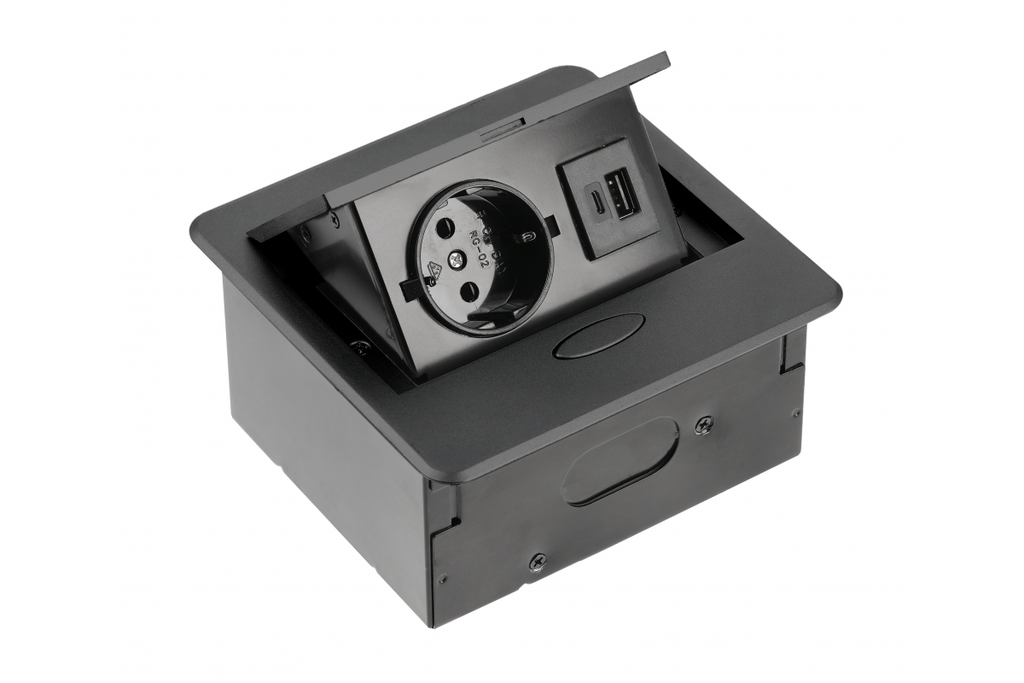 Вбудована меблева розетка GTV AVARO, 1x розетка Schuko, USB A+C, кабель 1,5 м, чорна (AE-PB1SAVA-20N)