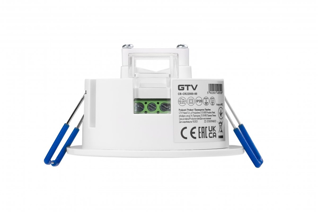 Датчик руху GTV CR-22, макс.1200Вт, кут 360⁰, дальність 8м, білий
