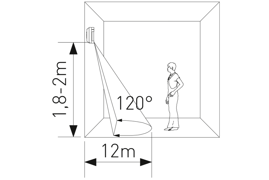 Датчик руху GTV CR-23 PET, макс.1200Вт, кут 120⁰, радіус дії 12м, IP65, білий