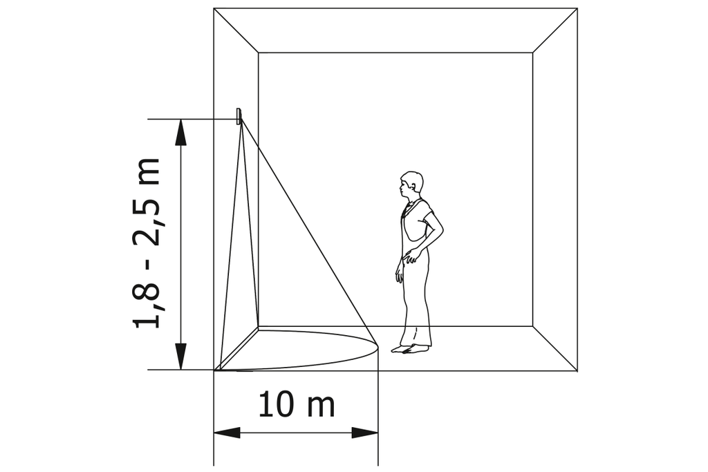 Датчик руху мікрохвильовий GTV CM-1, макс. 1200 Вт, кут виявлення 180°, діапазон 1-8 м ± 1.5-3.5 м, IP44, бiлий