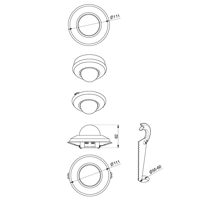 Датчик руху та присутності (врізний) GTV CR-19, max.1000W, 360°, max.20м, IP44 (CR-CR19000-00 )