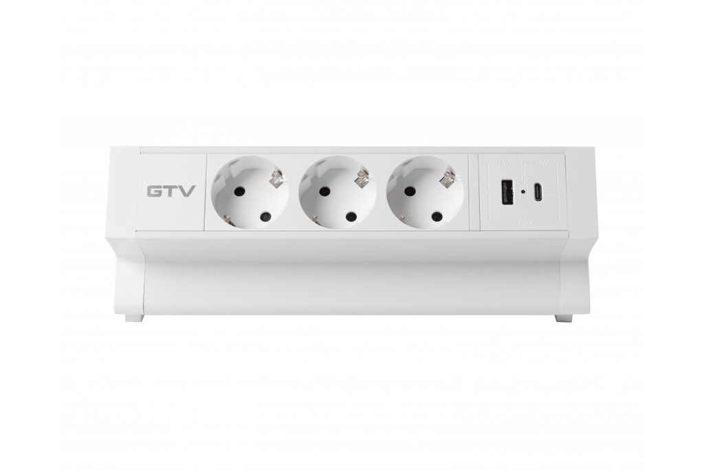 Меблева розетка GTV BASCO, 3хSHUKO, USB A+C, кабель 1.5 м, білий
