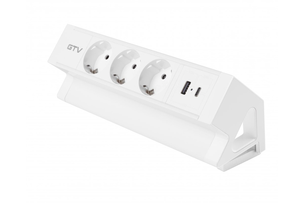 Меблева розетка GTV BASCO, 3хSHUKO, USB A+C, кабель 1.5 м, білий