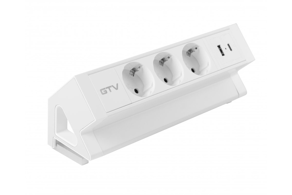 Меблева розетка GTV BASCO, 3хSHUKO, USB A+C, кабель 1.5 м, білий