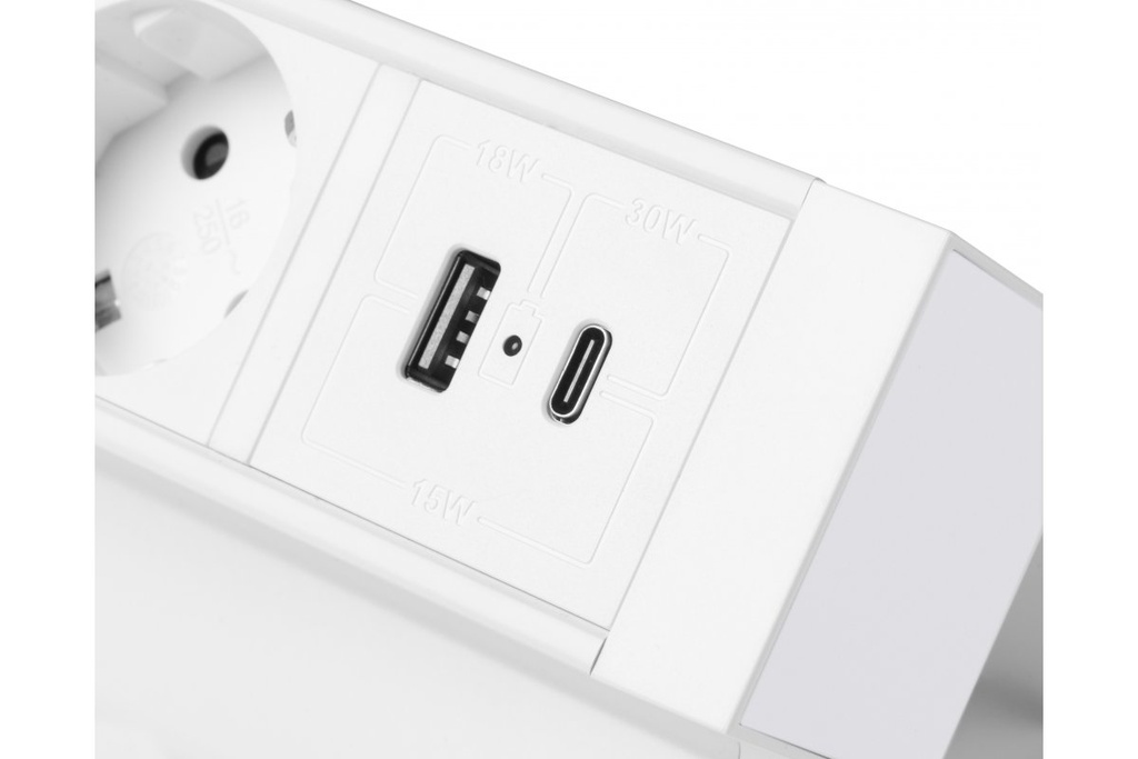 Меблева розетка GTV BASCO, 3хSHUKO, USB A+C, кабель 1.5 м, білий