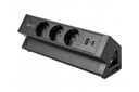 Меблева розетка GTV BASCO, 3хSHUKO, USB A+C, кабель 1.5 м, чорний