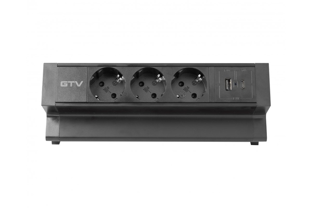 Меблева розетка GTV BASCO, 3хSHUKO, USB A+C, кабель 1.5 м, чорний