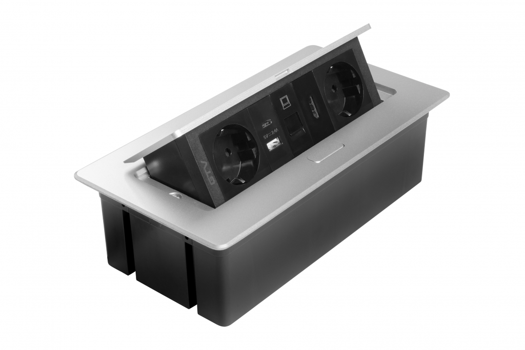 Меблева розетка GTV MULTISOFT, 2хSHUKO, USB A+C, RJ45, HDMI кабель 1.5 м, алюміний
