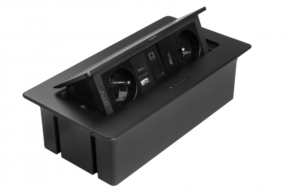 Меблева розетка GTV MULTISOFT, 2хSHUKO, USB A+C, RJ45, HDMI кабель 1.5 м, чорний