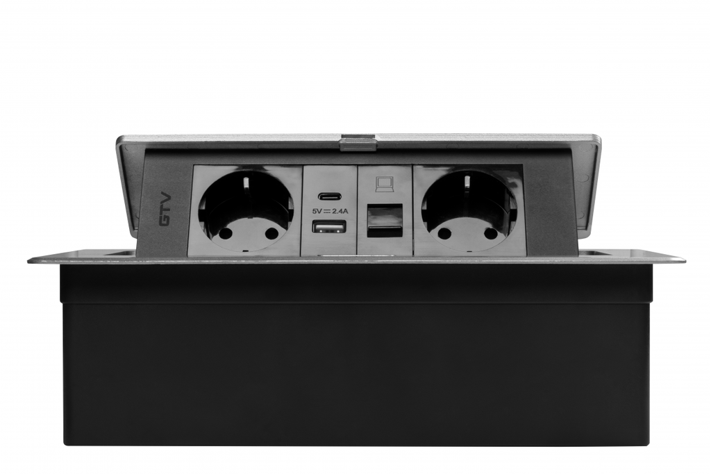 Меблева розетка GTV MULTISOFT, 2хSHUKO, USB A+C, RJ45, кабель 1.5 м, алюміний