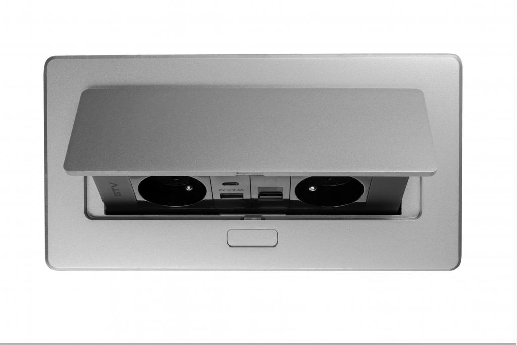 Меблева розетка GTV MULTISOFT, 2хSHUKO, USB A+C, RJ45, кабель 1.5 м, алюміний