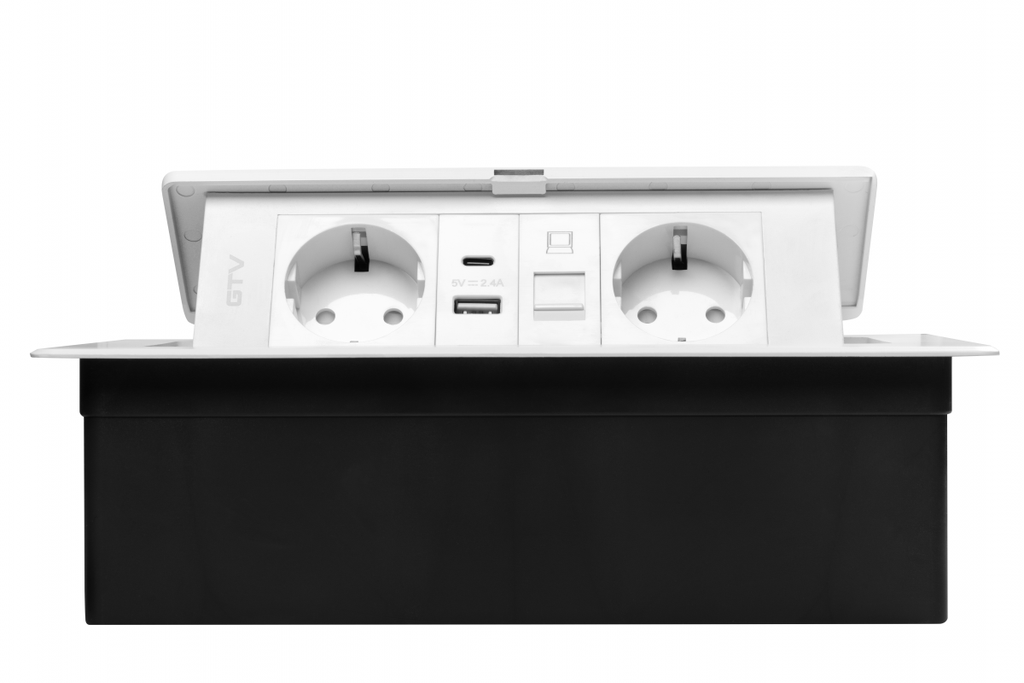 Меблева розетка GTV MULTISOFT, 2хSHUKO, USB A+C, RJ45, кабель 1.5 м, білий