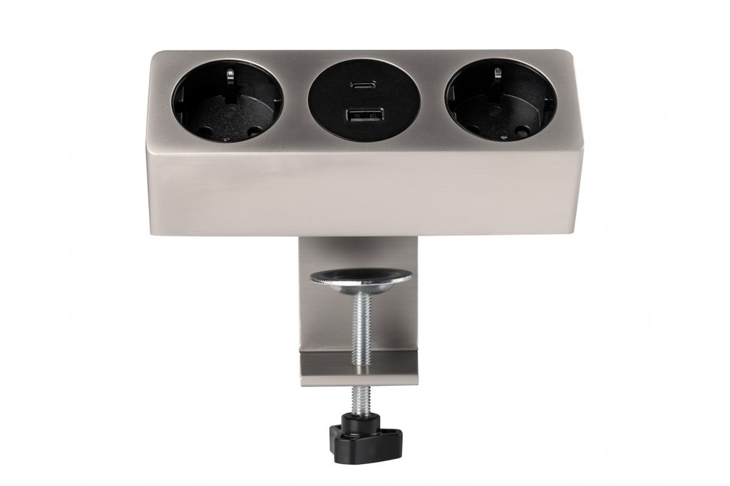 Меблева розетка GTV SOFITO, 2хSHUKO, USB A+C, кабель 1.5 м, нержавіюча сталь