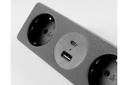 Меблева розетка GTV SOFITO, 2хSHUKO, USB A+C, кабель 1.5 м, сірий