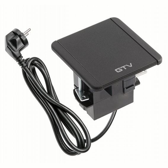 Подовжувач GTV врізний квадратний FLIP, 1xSCHUKO, 2xUSB A, 1xRJ45, 1xHDMI, кабель з вилкою 1,5м, чорний (AE-GM1SFLI-20)