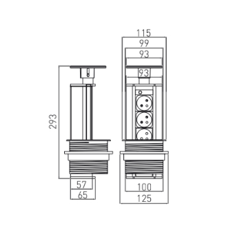 Подовжувач GTV для офісу (вбудований в стіл), 3 гнізда SCHUCKO чорний (AE-BPW3GS-20)