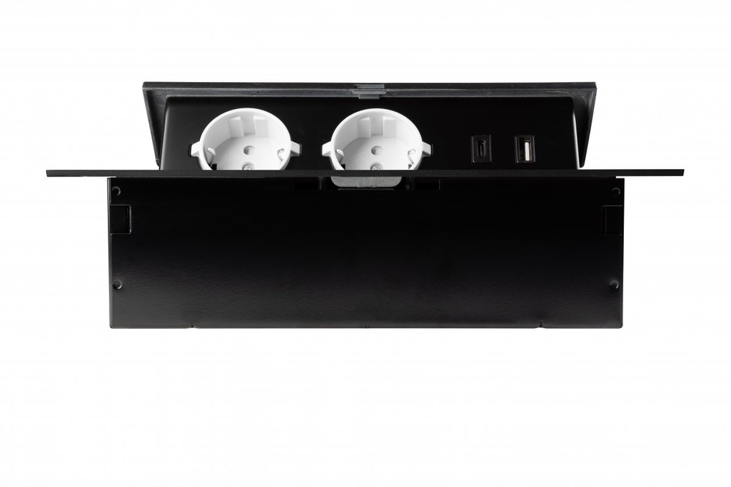 Подовжувач GTV для офісу врізний в стіл 2xрозетка Schucko, 2xUSB A+C, чорний (AE-PBU02GS-20N)