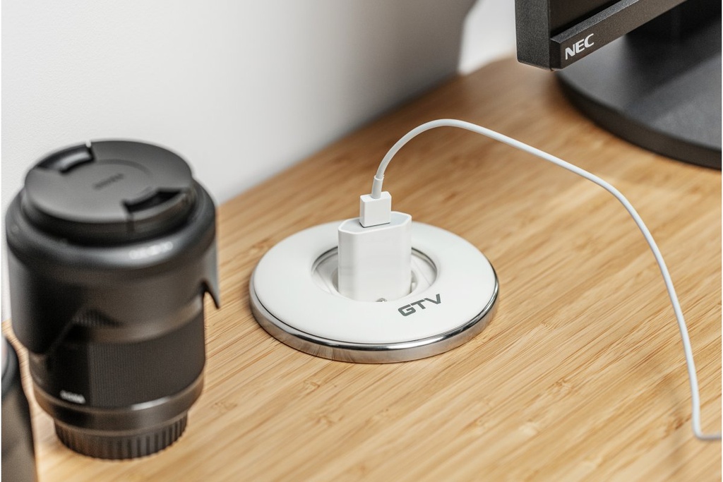 Подовжувач GTV круглий врізний SHUTTER, 1xSCHUKO, кабель з вилкою 1,5м, білий (AE-GM1SSHU-10)