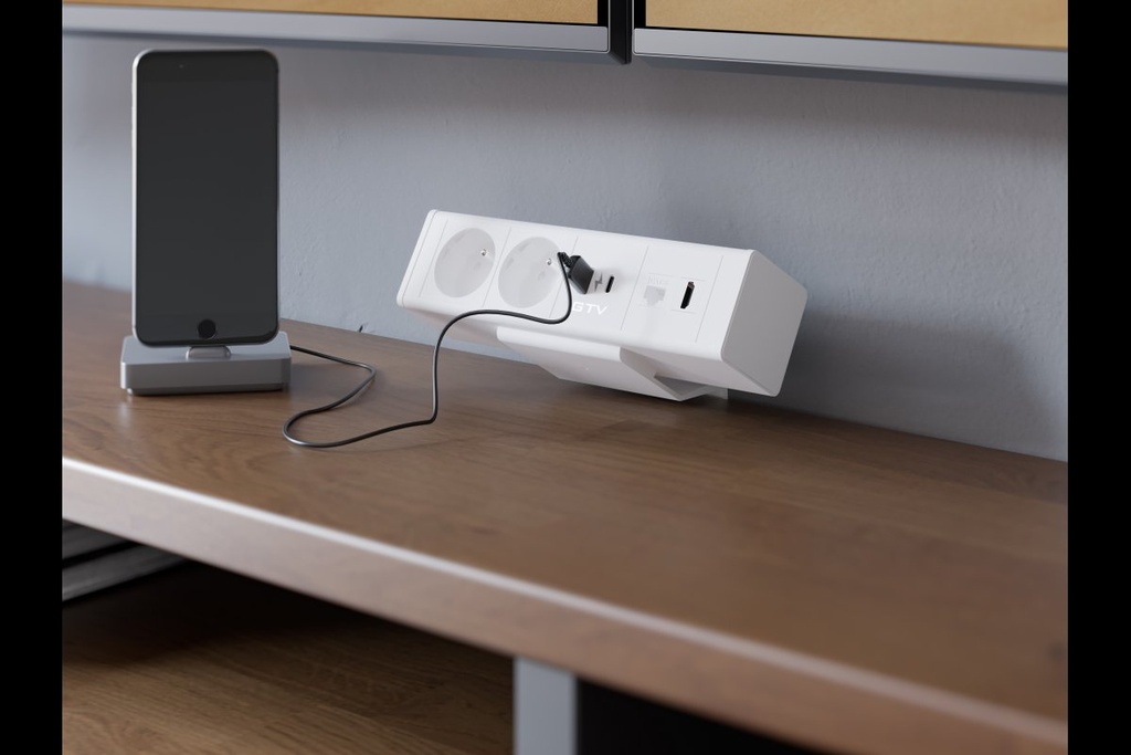 Подовжувач GTV прямокутний накладний BAR, 2xSCHUKO, 1xUSB A, 1xTYPE-C, 1xRJ45, 1xHDMI, кабель з вилкою 1,5м, білий (AE-GM2SBAR-10)