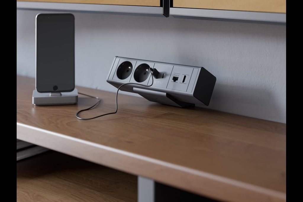 Подовжувач GTV прямокутний накладний BAR, 2xSCHUKO, 1xUSB A, 1xTYPE-C, 1xRJ45, 1xHDMI, кабель з вилкою 1,5м, чорний (AE-GM2SBAR-20)