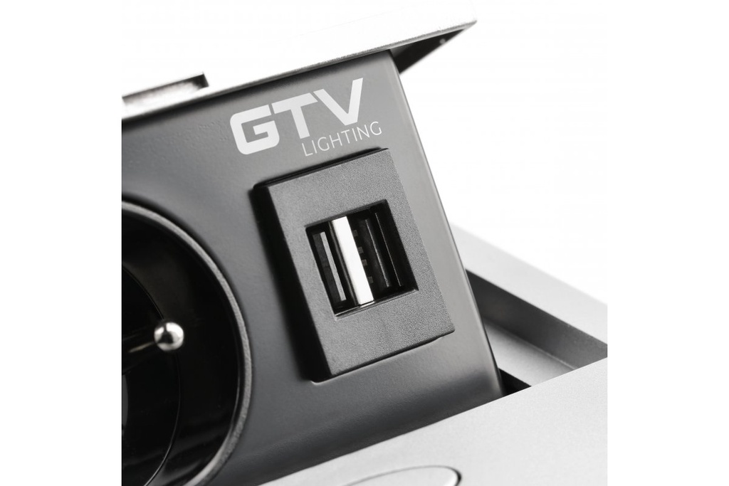 Подовжувач вбудований GTV AVARO, 1x розетка schuko, 2xUSB тип A, 1,5 м, срібний