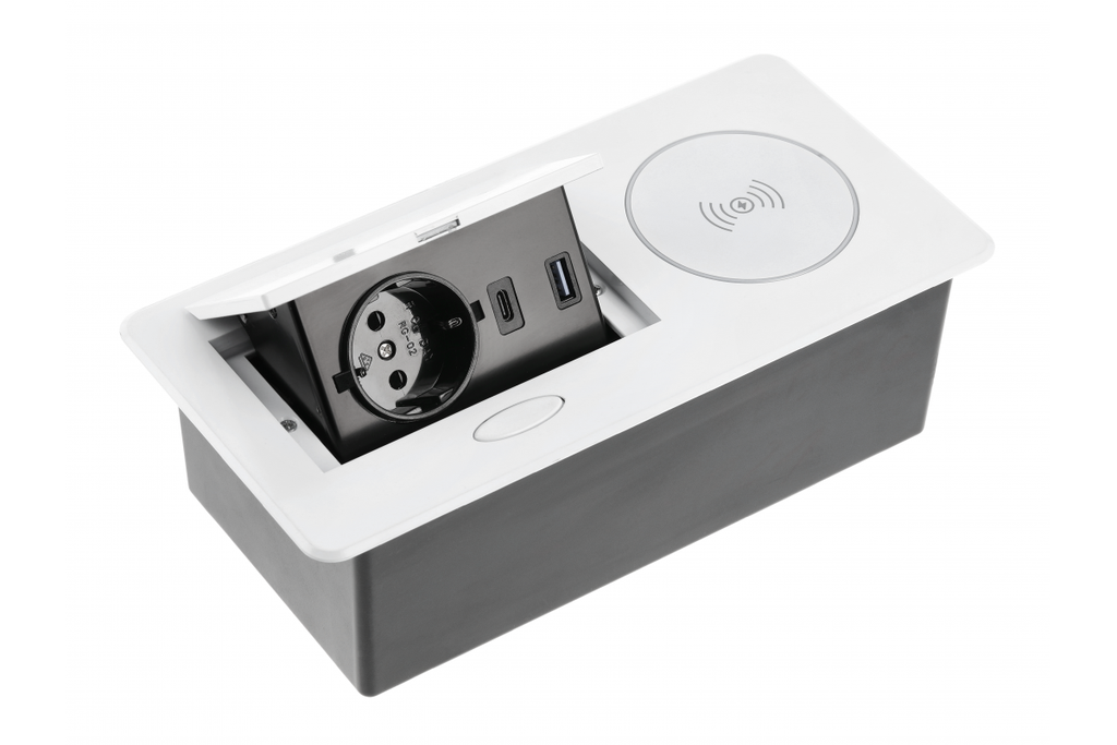 Подовжувач вбудований GTV AVARO PLUS індукційна зарядка, 1 роз. schuko, USB A+C 1,5 м, білий