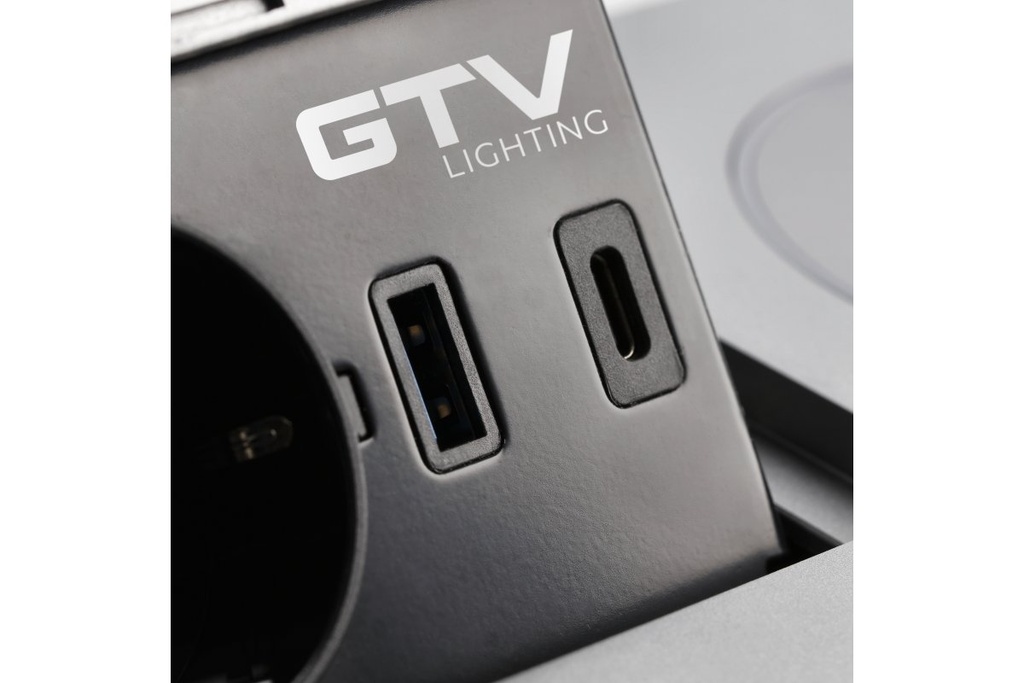 Подовжувач вбудований GTV AVARO PLUS індукційна зарядка, 1 роз. schuko, USB A+C 1,5 м, срібний
