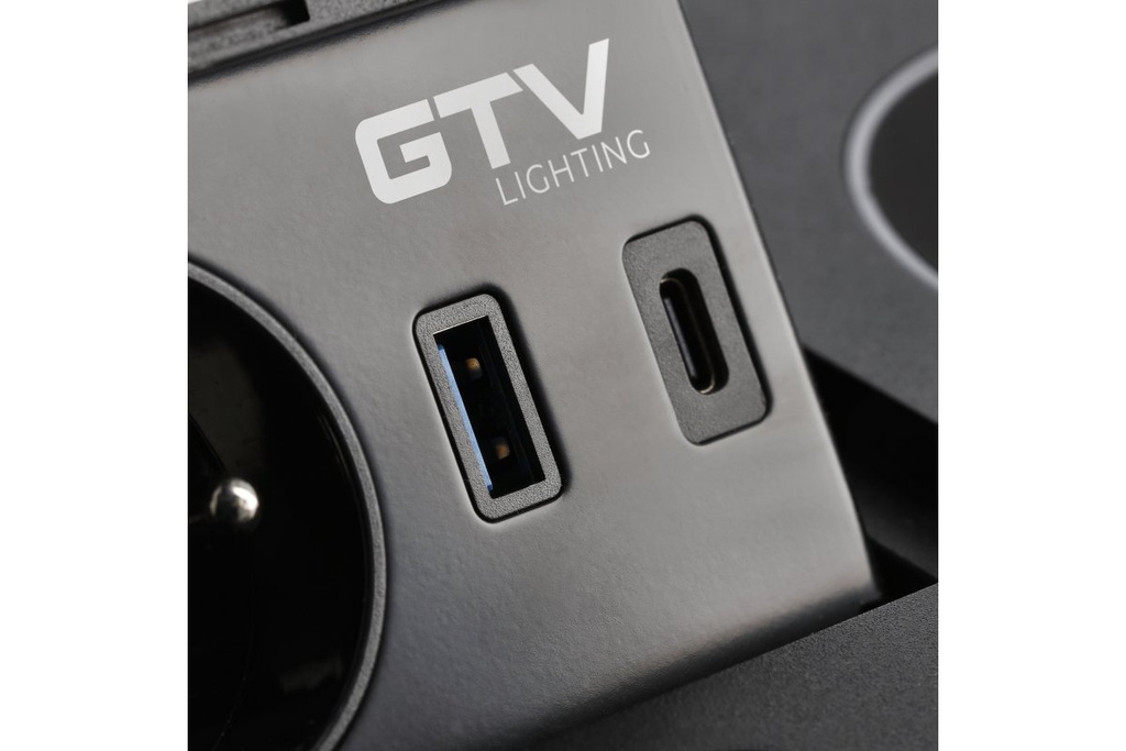 Подовжувач вбудований GTV AVARO PLUS індукційна зарядка, 1 роз. schuko, USB A+C 1,5 м, чорний