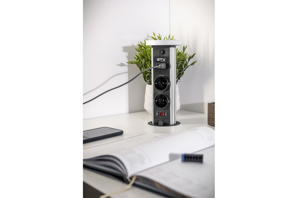 Подовжувач вбудований GTV CAMINO, індукційна зарядка, 2x роз. schuko, USB A+C 10W, 1,5 м, білий