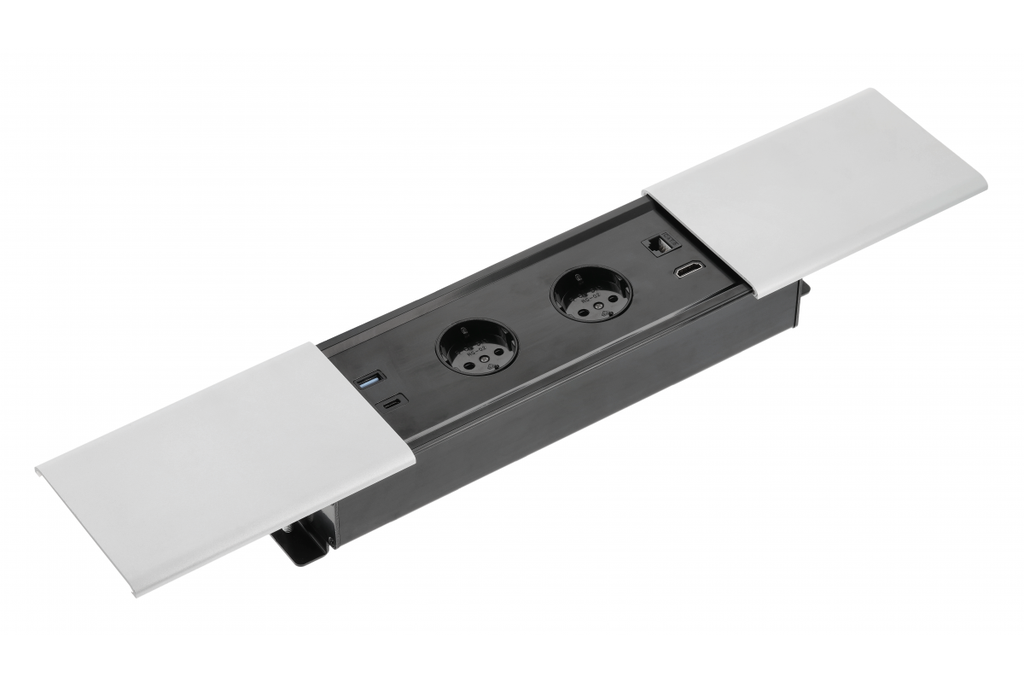 Подовжувач вбудований GTV PRESTINO, 2x роз. schuko, USB A+C, RJ45, HDMI, 1,5 м, срібний